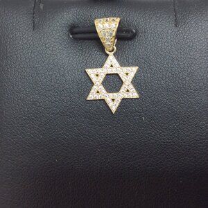 Mens Ladies 10k Yellow Real Gold Star of David CZ Charm Pendant .90gr